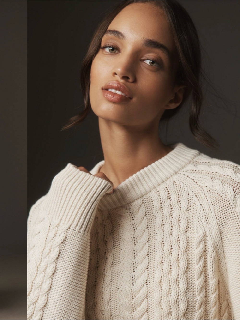 Anthropologie Cream Cable-Knit Crewneck Sweater